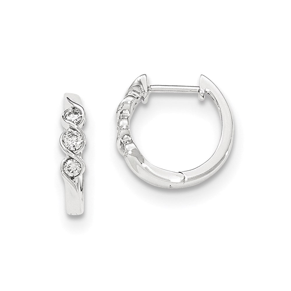 14K Weißgold Diamant-Creolen mit Klappscharnier, poliert, echte Diamanten