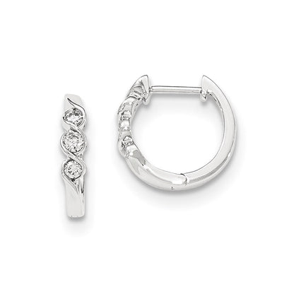 14K Weißgold Diamant-Creolen mit Klappscharnier, poliert, echte Diamanten