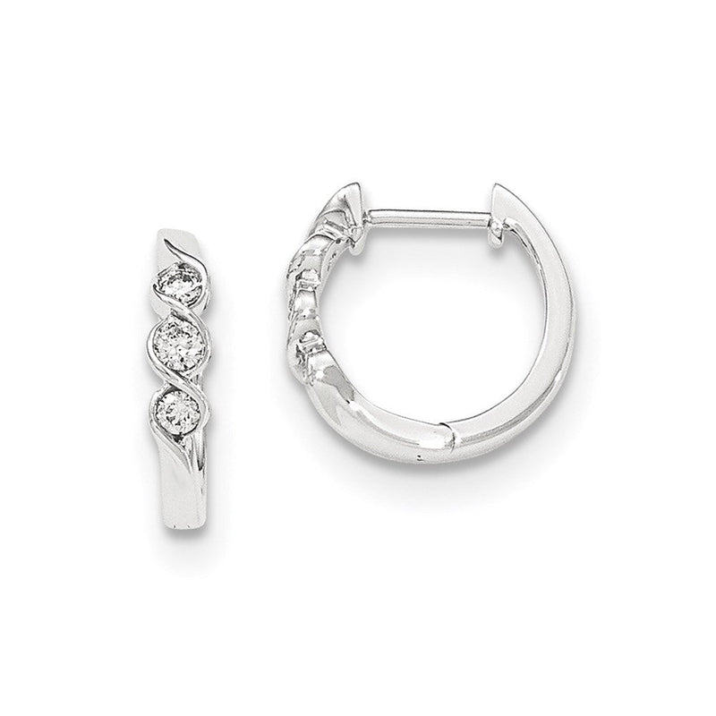 14K Weißgold Diamant-Creolen mit Klappscharnier, poliert, echte Diamanten