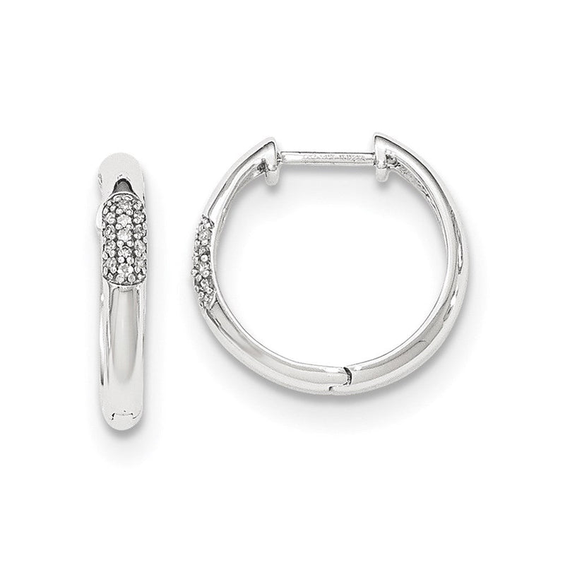 14K Weißgold Creolen mit echten Diamanten, rund, mit Klappscharnier