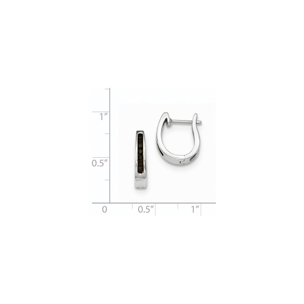 14K Weißgold Ohrringe mit schwarzen echten Diamanten, 3 mm, Creolen mit Klappscharnier