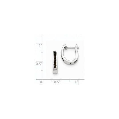 14K Weißgold Ohrringe mit schwarzen echten Diamanten, 3 mm, Creolen mit Klappscharnier