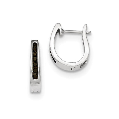 14K Weißgold Ohrringe mit schwarzen echten Diamanten, 3 mm, Creolen mit Klappscharnier