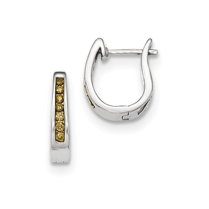 14K Weißgold Creolen mit Klappscharnier und echten Champagner-Diamanten, 3 mm