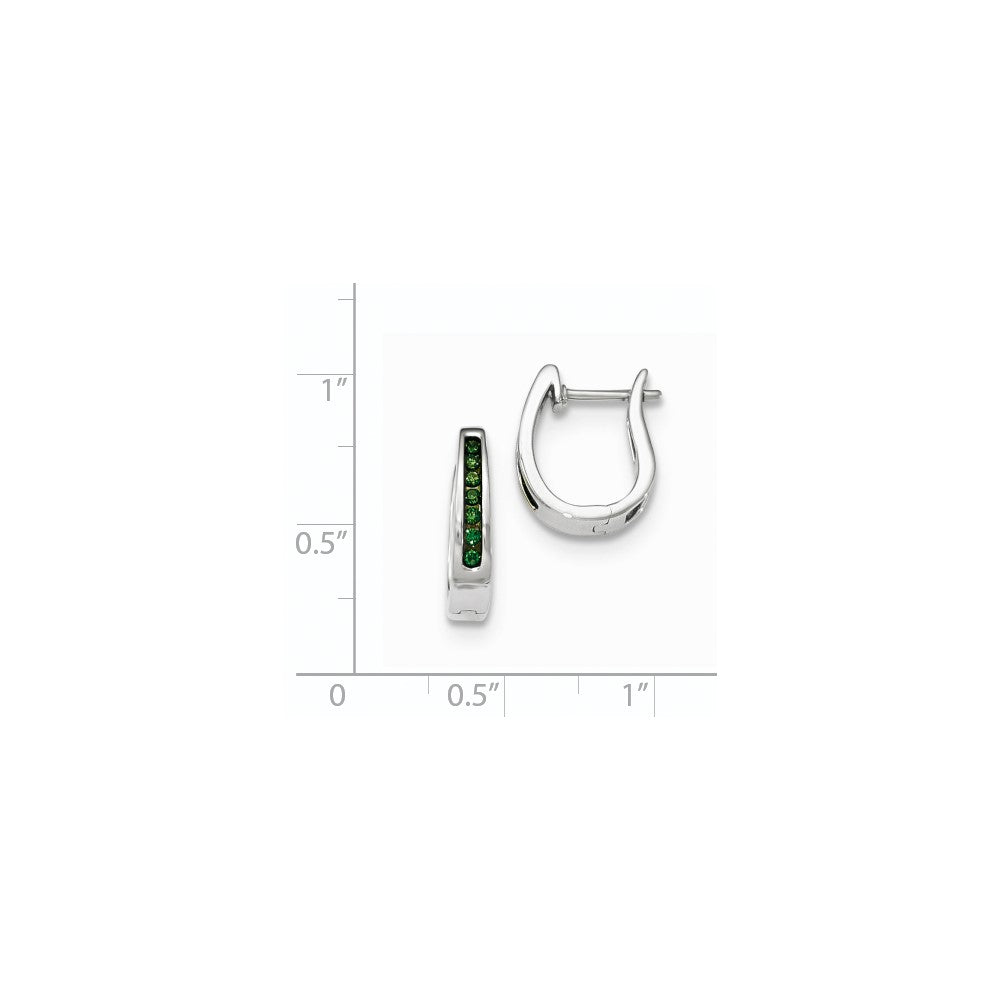 14K Weißgold Grüne Echte Diamant 3mm Creolen mit Scharnier
