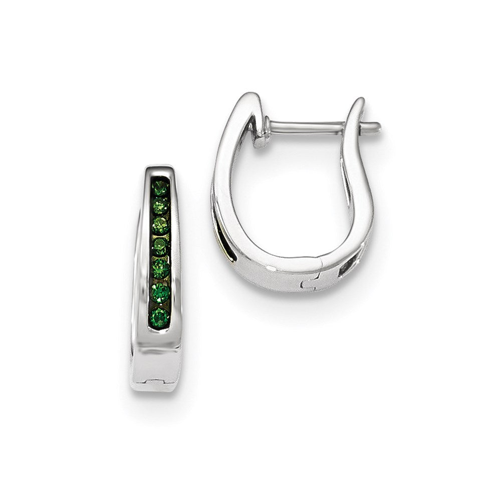 14K Weißgold Grüne Echte Diamant 3mm Creolen mit Scharnier