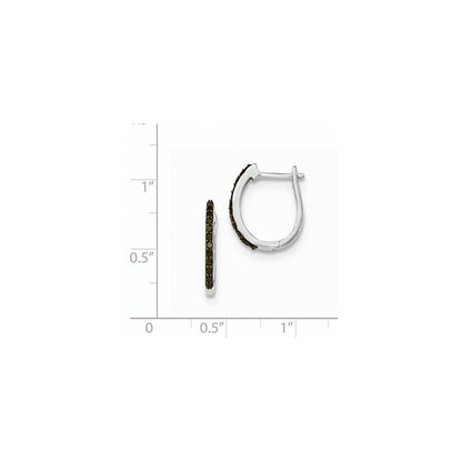 14K Weißgold Creolen mit schwarzen echten Diamanten, 1,3 mm, Klappscharnier