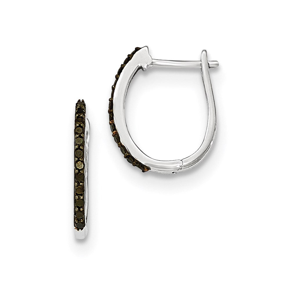 14K Weißgold Creolen mit schwarzen echten Diamanten, 1,3 mm, Klappscharnier