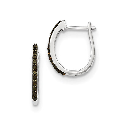 14K Weißgold Creolen mit schwarzen echten Diamanten, 1,3 mm, Klappscharnier