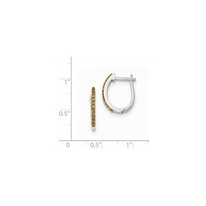 14K Weißgold Creolen mit Scharnier und echten Champagner-Diamanten, 1,3 mm