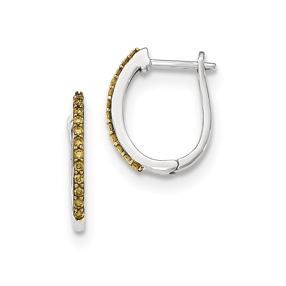 14K Weißgold Creolen mit Scharnier und echten Champagner-Diamanten, 1,3 mm