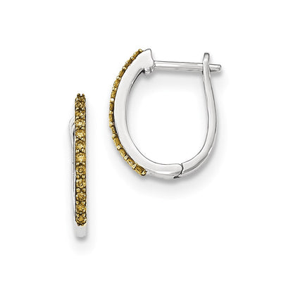 14K Weißgold Creolen mit Scharnier und echten Champagner-Diamanten, 1,3 mm