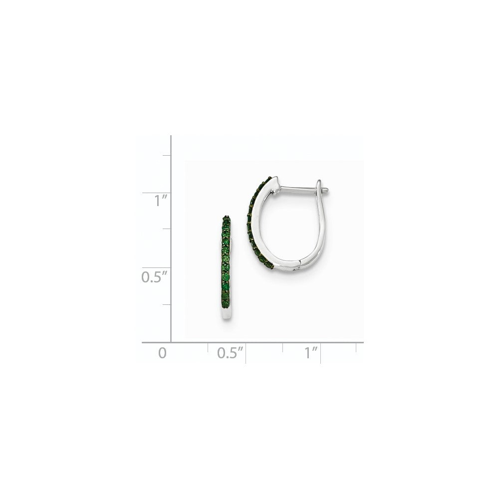 14K Weißgold Creolen mit grünen echten Diamanten, 1,3 mm, mit Klappscharnier