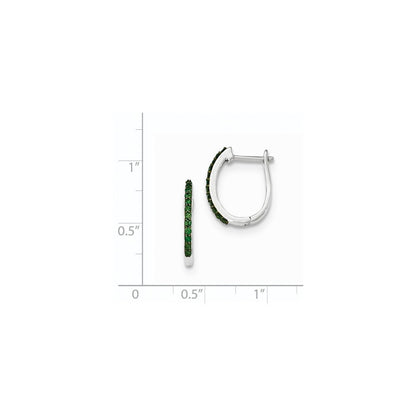 14K Weißgold Creolen mit grünen echten Diamanten, 1,3 mm, mit Klappscharnier