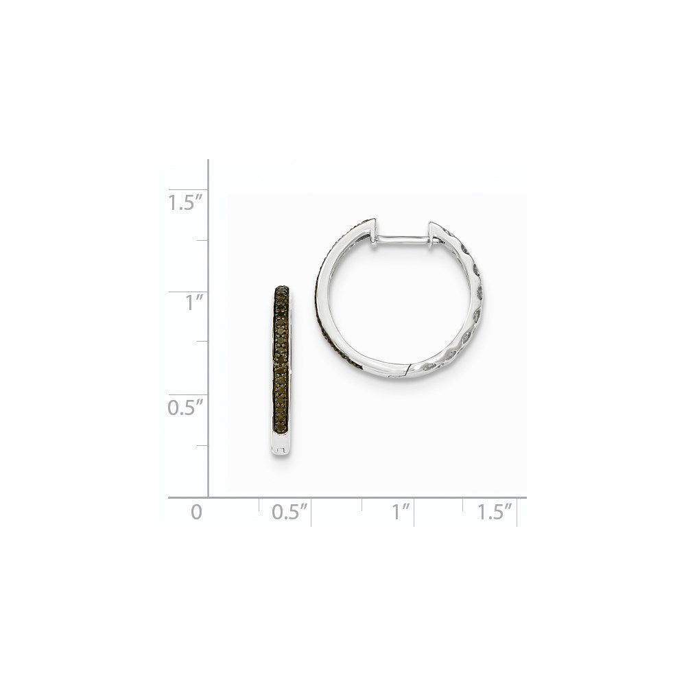 14K Weißgold Creolen mit schwarzen echten Diamanten, 2 mm, mit Klappscharnier