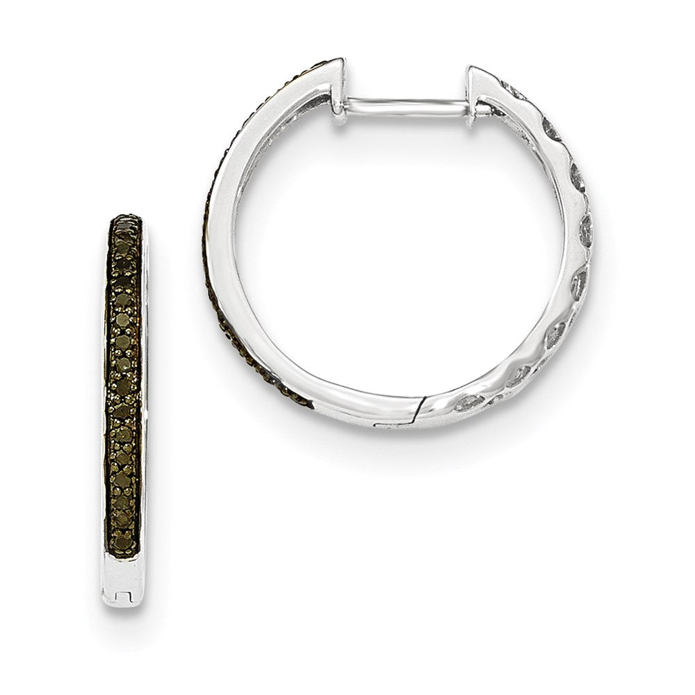 14K Weißgold Creolen mit schwarzen echten Diamanten, 2 mm, mit Klappscharnier