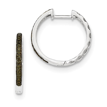 14K Weißgold Creolen mit schwarzen echten Diamanten, 2 mm, mit Klappscharnier