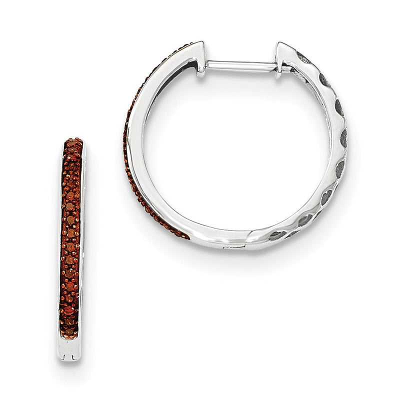 14K Weißgold Creolen mit rotem echtem Diamant, 2 mm, mit Klappscharnier