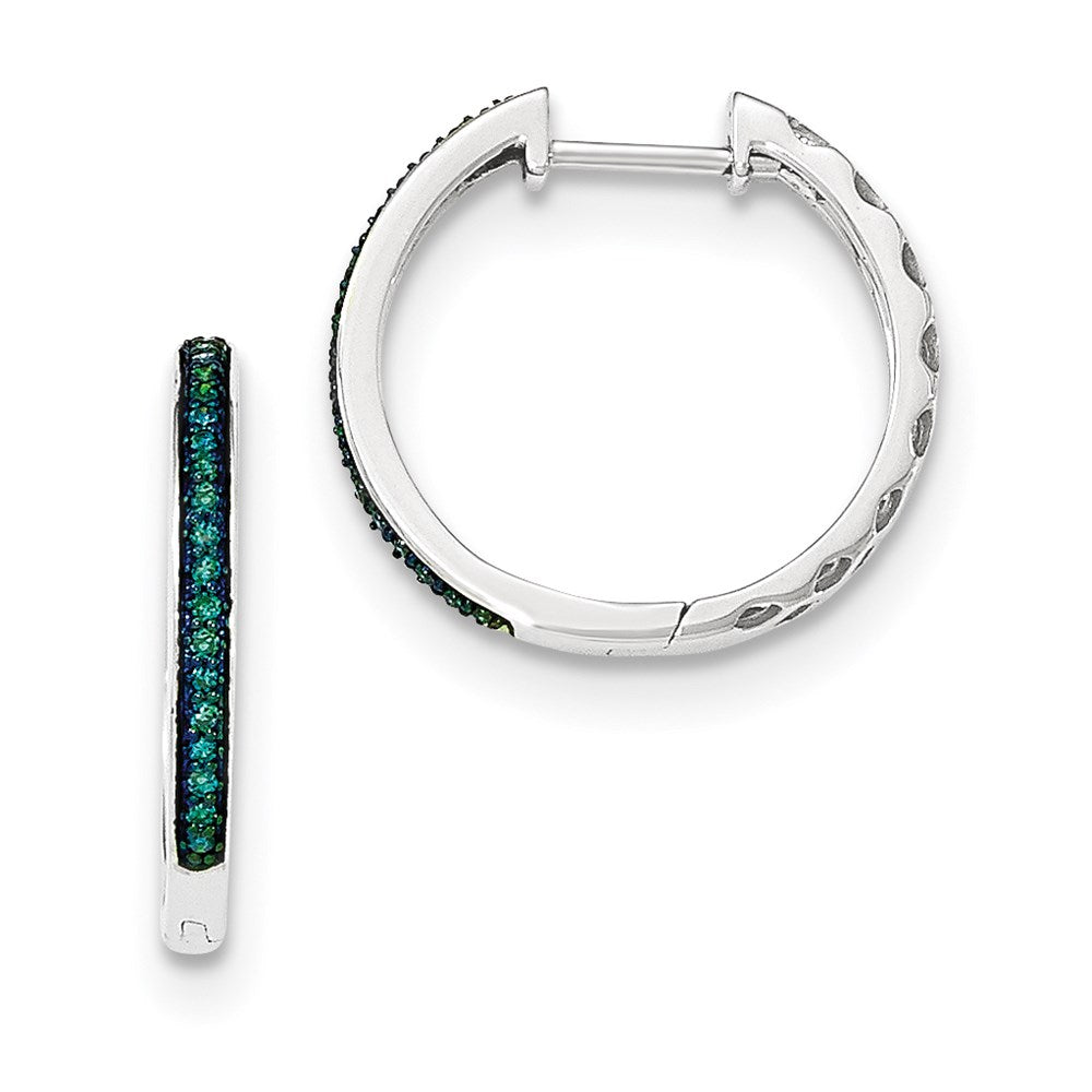 14K Weißgold Creolen mit blauen Diamanten und Klappscharnier, 2,2 mm