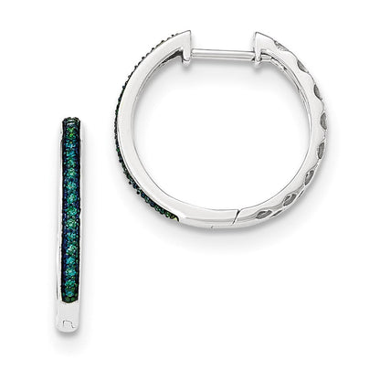 14K Weißgold Creolen mit blauen Diamanten und Klappscharnier, 2,2 mm
