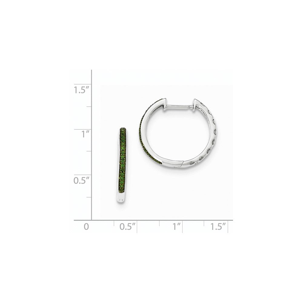 14K Weißgold Creolen mit Scharnier und grünen Diamanten, 2,2 mm