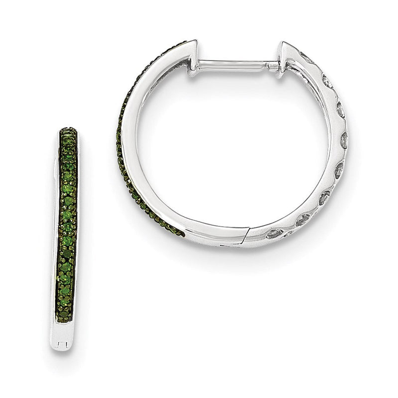 14K Weißgold Creolen mit Scharnier und grünen Diamanten, 2,2 mm