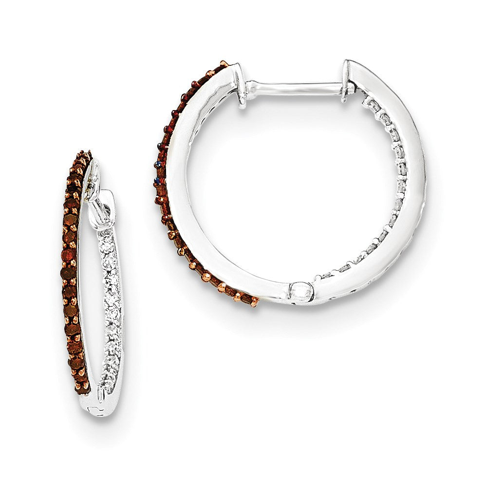 14K Weißgold Rot/Weiß Innen-und-Außen-Diamant 1,2 mm Creolen mit Scharnier