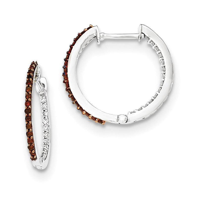 14K Weißgold Rot/Weiß Innen-und-Außen-Diamant 1,2 mm Creolen mit Scharnier