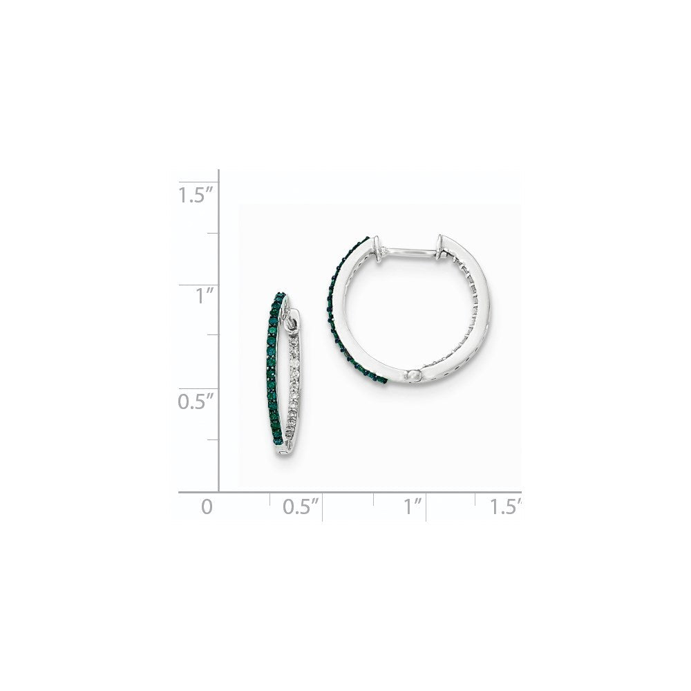 14K Weißgold Blau/Weiß Innen-und-Außen-Diamant-Scharnier-Creolen 1,2 mm