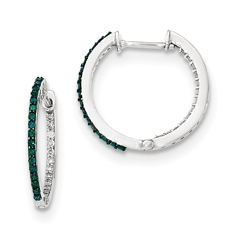 14K Weißgold Blau/Weiß Innen-und-Außen-Diamant-Scharnier-Creolen 1,2 mm