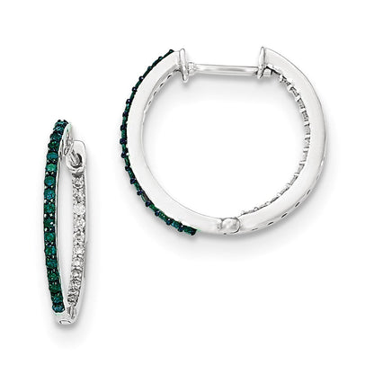 14K Weißgold Blau/Weiß Innen-und-Außen-Diamant-Scharnier-Creolen 1,2 mm