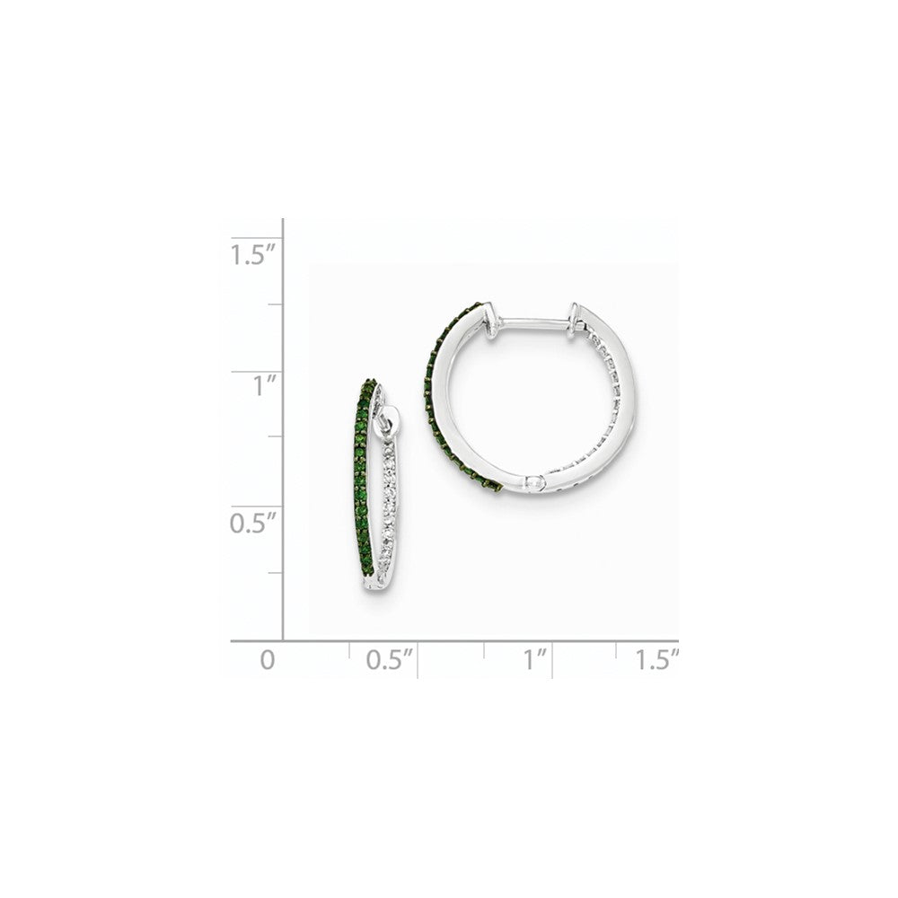 14K Weißgold In & Out Creolen mit grünen/weißen Diamanten, 1,2 mm, mit Scharnier