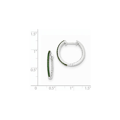 14K Weißgold In & Out Creolen mit grünen/weißen Diamanten, 1,2 mm, mit Scharnier