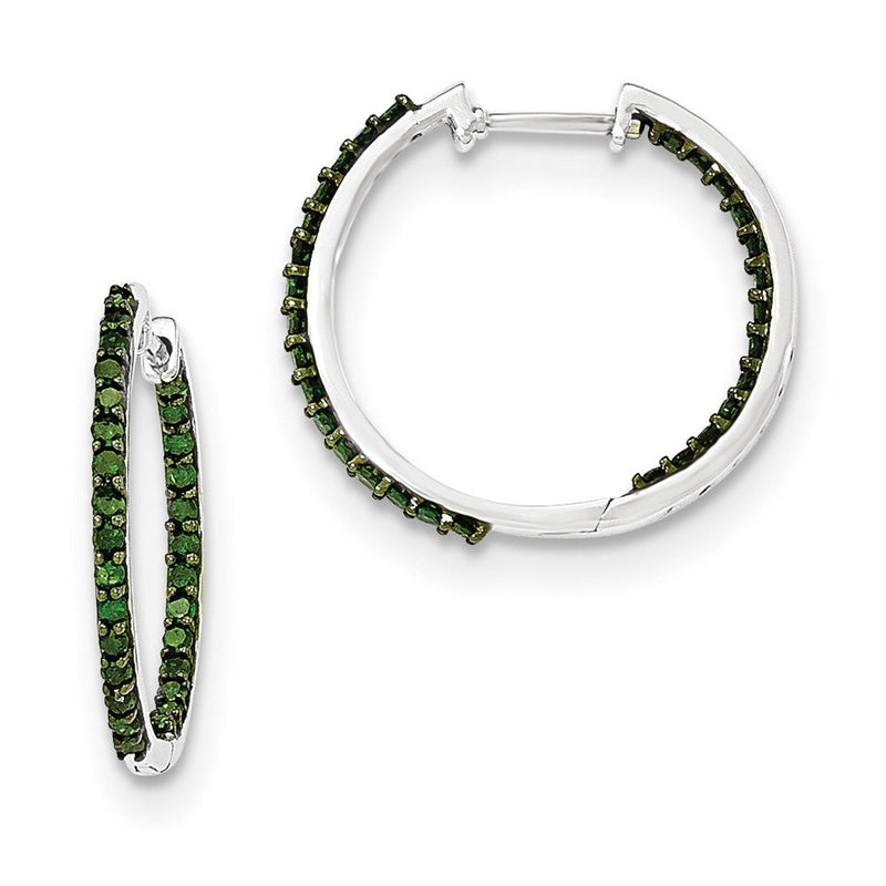 14K Weißgold Grüne Echte Diamant In & Out 1,5 mm Creolen mit Scharnier