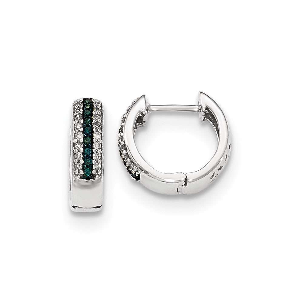 14K Weißgold Creolen mit Klappscharnier und echten blauen und weißen Diamanten