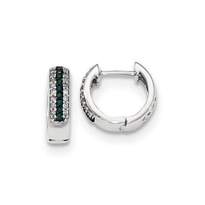 14K Weißgold Creolen mit Klappscharnier und echten blauen und weißen Diamanten