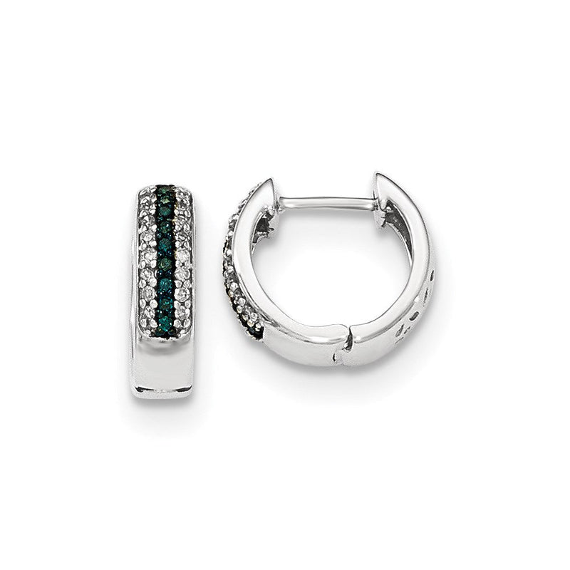 14K Weißgold Creolen mit Klappscharnier und echten blauen und weißen Diamanten