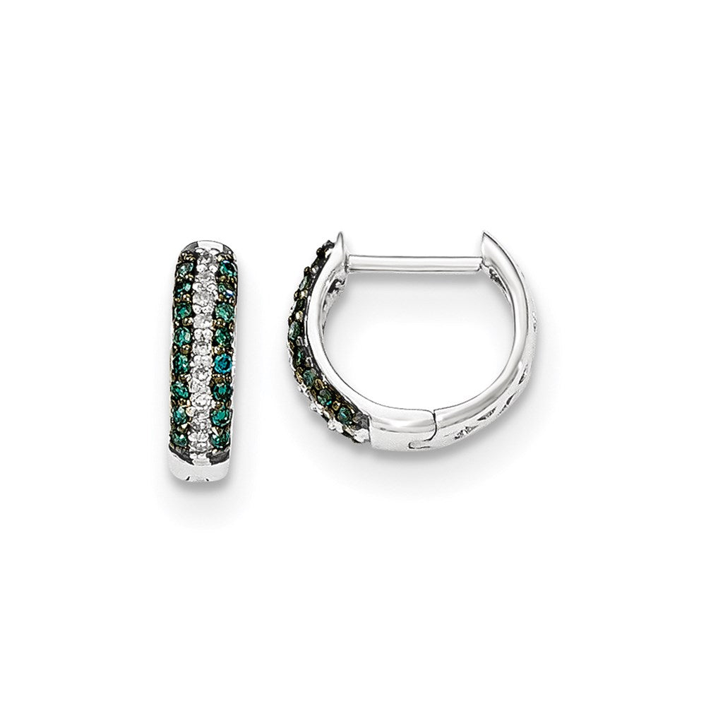 14K Weißgold Creolen mit Scharnier, blauen und weißen echten Diamanten