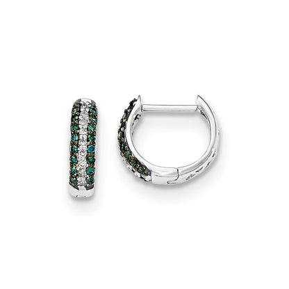 14K Weißgold Creolen mit Scharnier, blauen und weißen echten Diamanten