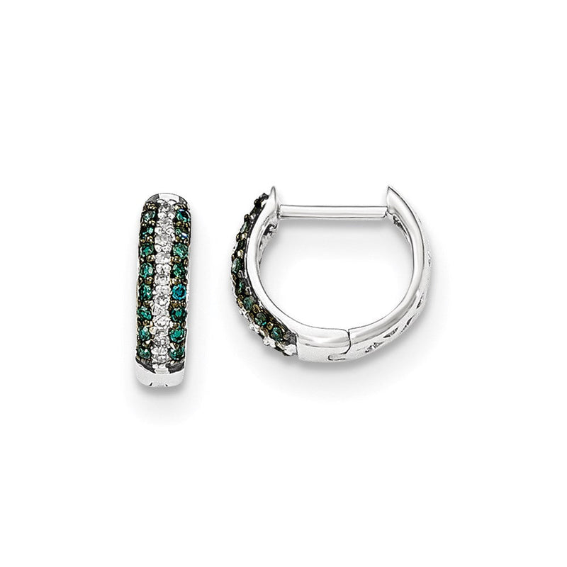 14K Weißgold Creolen mit Scharnier, blauen und weißen echten Diamanten