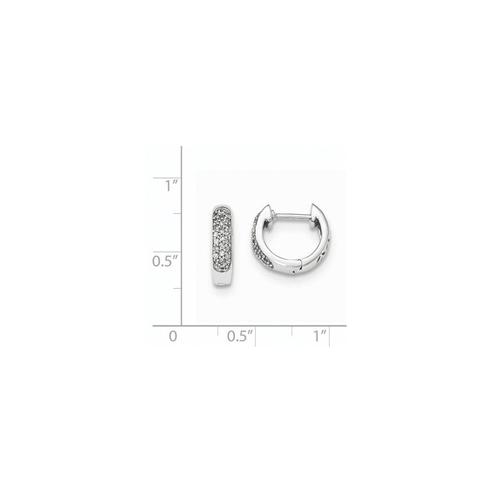 14K Weißgold Creolen mit echten Diamanten, rund, mit Scharnier