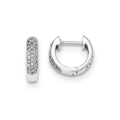 14K Weißgold Creolen mit echten Diamanten, rund, mit Scharnier