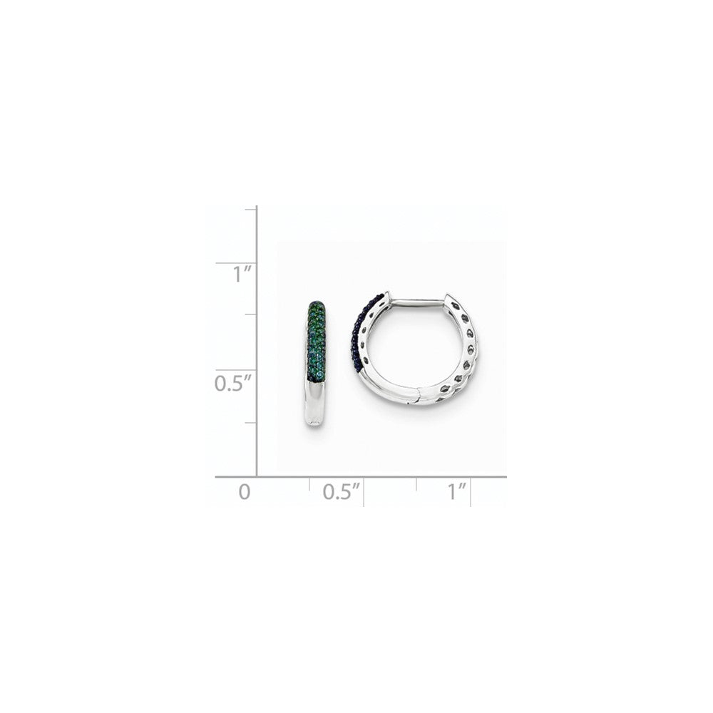14K Weißgold Creolen mit Scharnier, blauen Diamanten, 2,2 mm