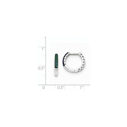 14K Weißgold Creolen mit Scharnier, blauen Diamanten, 2,2 mm