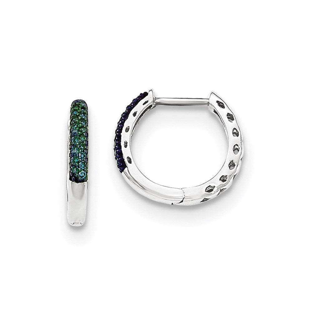14K Weißgold Creolen mit Scharnier, blauen Diamanten, 2,2 mm