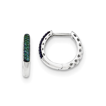 14K Weißgold Creolen mit Scharnier, blauen Diamanten, 2,2 mm