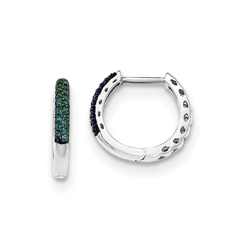 14K Weißgold Creolen mit Scharnier, blauen Diamanten, 2,2 mm