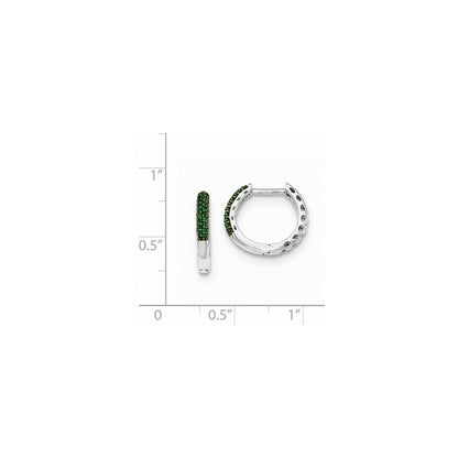 14K Weißgold Creolen mit Scharnier und grünen Diamanten, 2,2 mm