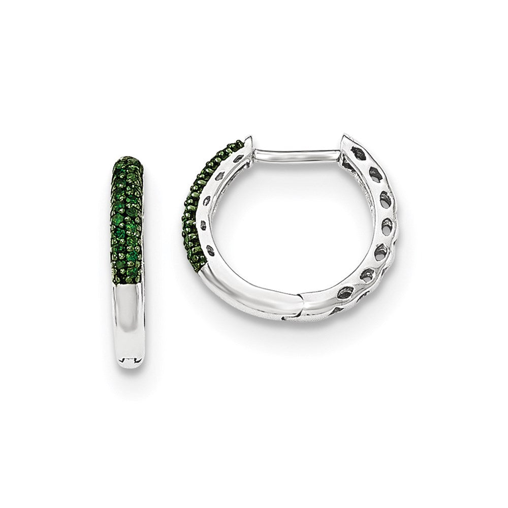 14K Weißgold Creolen mit Scharnier und grünen Diamanten, 2,2 mm