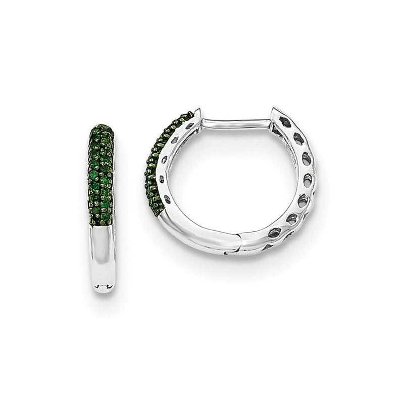 14K Weißgold Creolen mit Scharnier und grünen Diamanten, 2,2 mm